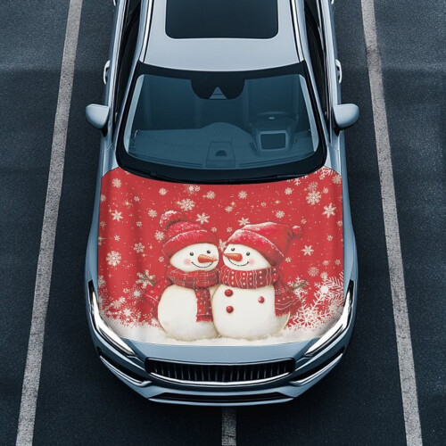 Waterproof Car Hood Cover Snowman Print Stretch Polyester