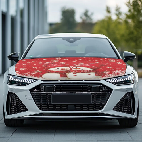 Waterproof Car Hood Cover Snowman Print Stretch Polyester 1