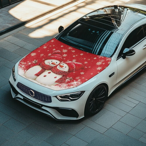Waterproof Car Hood Cover Snowman Print Stretch Polyester 2