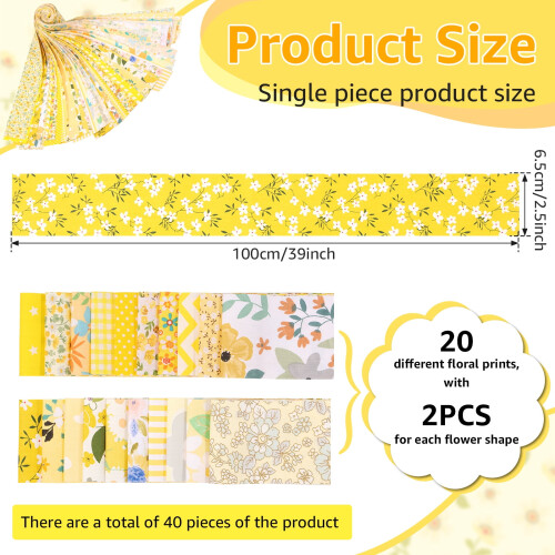 Jelly Roll Fabric Strips Cotton Floral Print 40 Pieces 1