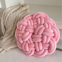 Round Knot Pillow Chunky Knit Throw 13.8 Inch Pink