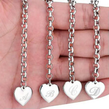 Sterling Silver A-Z Heart Charm Bracelet for Women