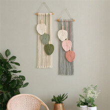 Hand Woven Cotton Rope Leaf Bohemian Home Wall Decor Room Wall Hanging Gray