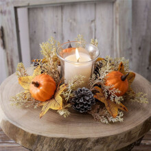 4 Stuks Kerstkaarsringen Pompoenen Esdoornbladeren Kaarsringen Kransen Herfst Herfst Kunstmatige Kaarsringen
