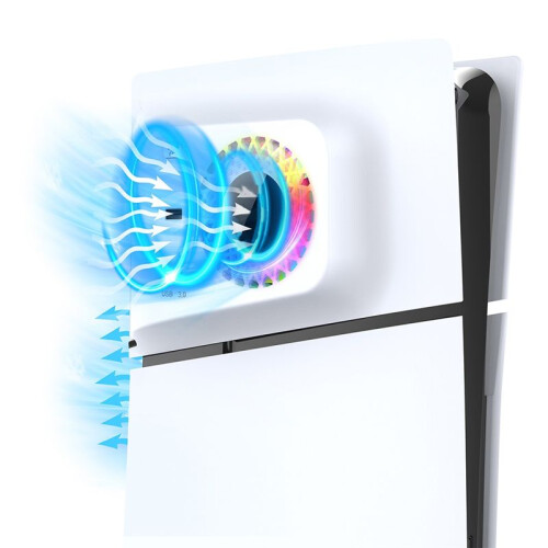 For PS5 SLIM Cooling Fan with Temperature Control, USB Hub, and RGB Lights - Enhanced Gaming Experience