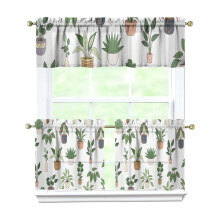 Green Cactus Kitchen Curtains Set with Valance 3-Piece