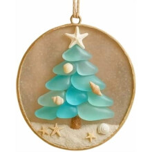Christmas Tree Ornament Acrylic Sea Glass Beach Scene