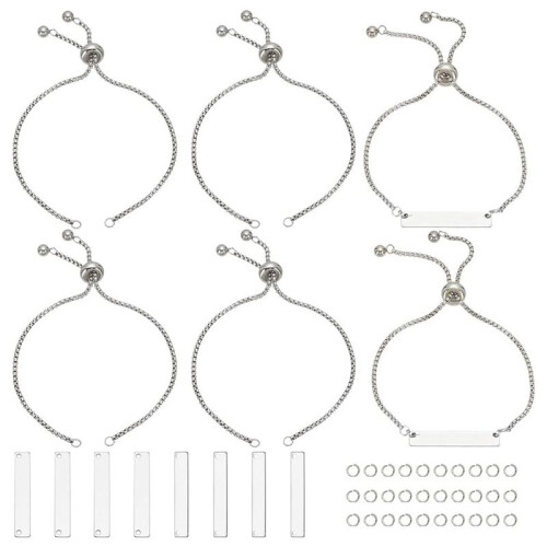 10PCS Engraving Bracelets Blanks Stainless Steel Adjustable Bracelet Kit Engravable Rectangle Charm Bracelets,A 1
