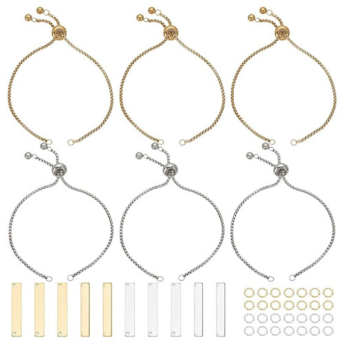 10PCS Engraving Bracelets Blanks Stainless Steel Adjustable Bracelet Kit Engravable Rectangle Charm Bracelets,B