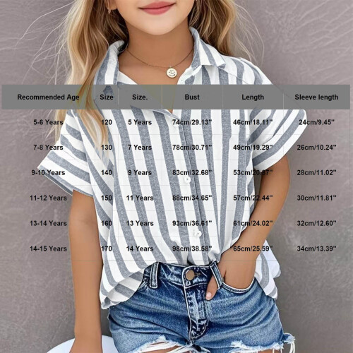 Children's Cotton-Linen Tops with Vertical Stripes and 1