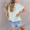 Children's Cotton-Linen Tops with Vertical Stripes and 3