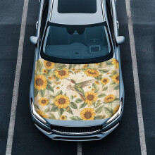 Hummingbird Sunflower Car Hood Cover Elastic Breathable