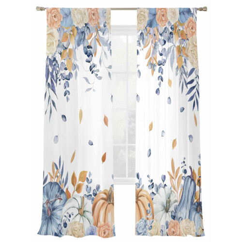 Orange Blue Fall Sheer Curtains 52x96 Floral Botanical