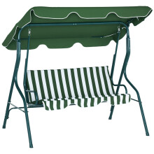 3 Seater Garden Swing Seat Chair Outdoor Bench with Adjustable Canopy and Metal Frame, Green Stripes