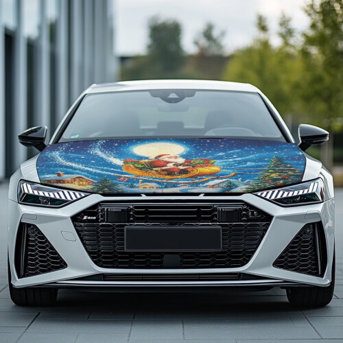 Santa Claus Waterproof Car Hood Cover Polyester Stretchable 1