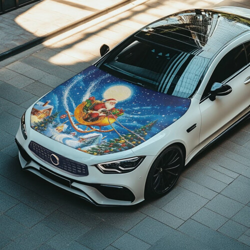 Santa Claus Waterproof Car Hood Cover Polyester Stretchable 2