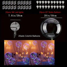 Glowing Bubble Balloons Kit 40 pcs 20 balloons 20 LED lights