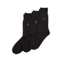 (9 UK-11.5 UK, Black) Ralph Lauren Unisex Adult Mercerised Cotton Crew Socks (Pack of 3)