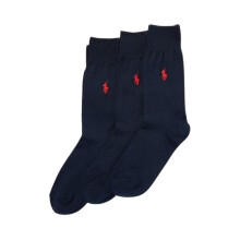 (9 UK-11.5 UK, Navy) Ralph Lauren Unisex Adult Mercerised Cotton Crew Socks (Pack of 3)