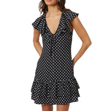 (14 UK, Black/Cream) Brave Soul Womens/Ladies Polka Dot Frill Detail Mini Dress