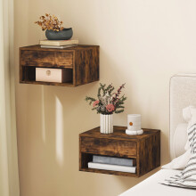 HOMCOM Floating Nightstands Set of 2, Bedside Table w/ Drawer and Open Shelf
