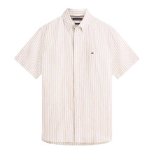 (L, Sandlewood) Tommy Hilfiger Mens Vertical Stripe Linen Blend Shirt