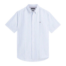 (XL, Cloud Blue) Tommy Hilfiger Mens Vertical Stripe Linen Blend Shirt