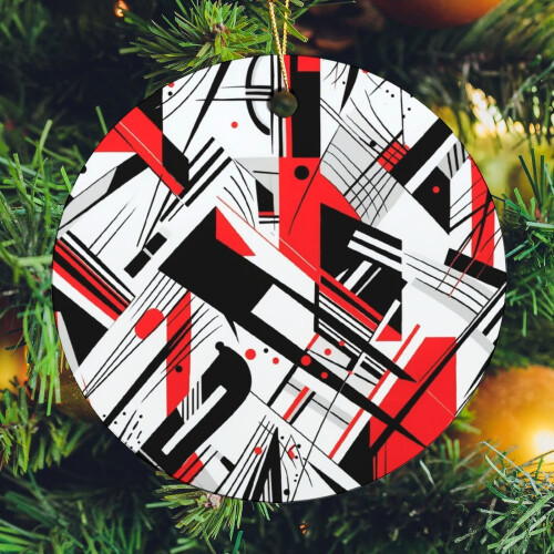 Black Red Geometric Christmas Ornaments White 12pcs 1