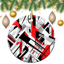 Black Red Geometric Christmas Ornaments White 12pcs