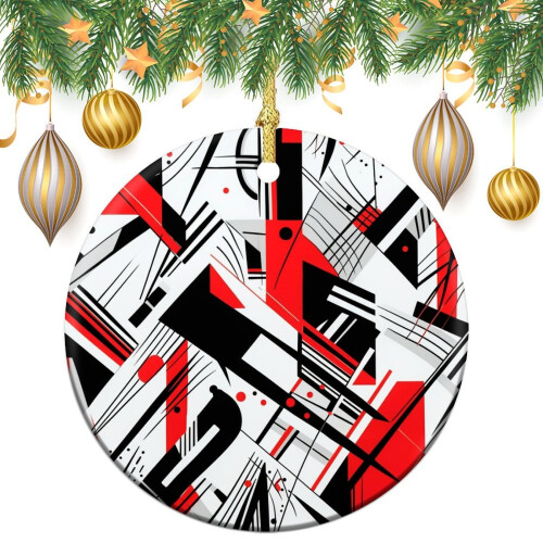 Black Red Geometric Christmas Ornaments White 12pcs