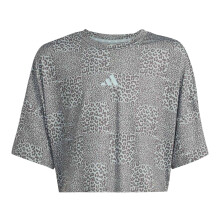 (11-12 Years, Sage/Charcoal) Adidas Girls Leopard Print Crop Top