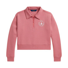 (13-14 Years, Desert Rose) Ralph Lauren Girls Fleece Quarter Zip Crop Sweatshirt