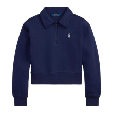 (8-9 Years, Navy) Ralph Lauren Girls Fleece Quarter Zip Crop Sweatshirt