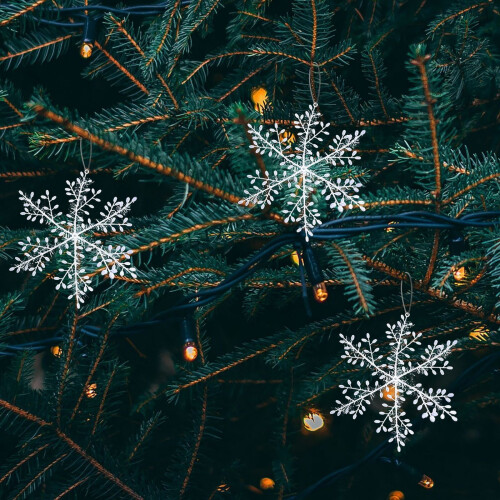 Glitter Snowflake Ornaments Set Silver 3pcs 1