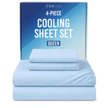 Cooling Sheets Set Queen Size - 4 Piece Summer Bed Sheets For Hot Sleepers - Cooling Bedding Set - Soft Breathable Lightweight - 1 Flat 1 Fitted &