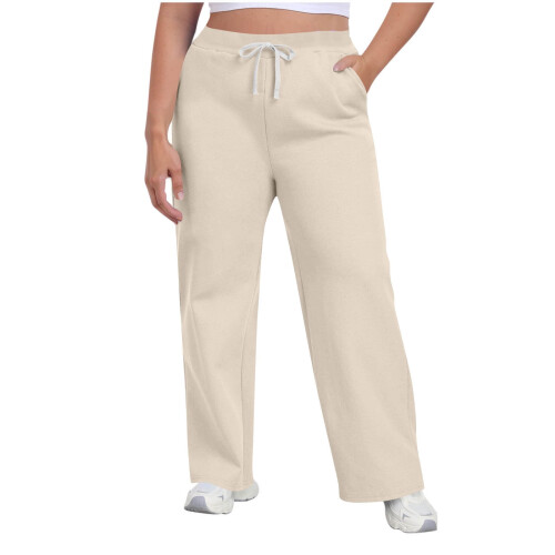 Women's Plus Size Casual Pants Drawstring Waist Solid Color 1