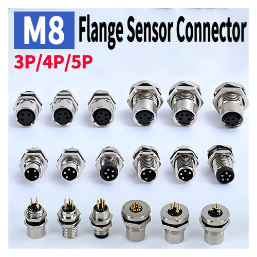 M8 Sensor Connector Panel Mount Waterproof Flange Socket A 1