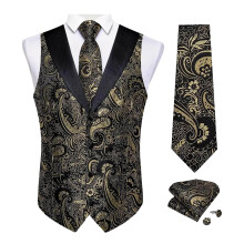 Men's Yellow Paisley Vest Set 3XL Satin Lapel