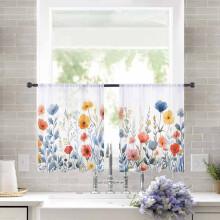 Sheer Curtains Blue Red Yellow Poppy Watercolor Floral 2