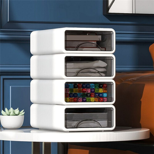 Stackable Plastic Organizer Box for Desktop, Makeup, Jewelry, Office Storage - Large Dustproof Container with Drawers 2