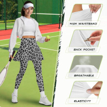 Leopard Print Golf Skirt with Leggings for Women Gray Black