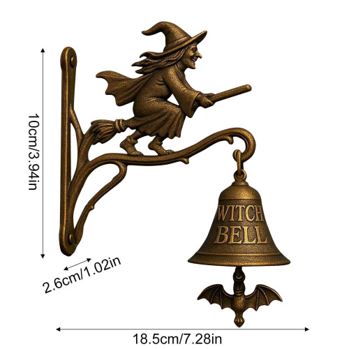 Vintage Witch Doorbell with Broom – Gothic Wall Decor, 1 2