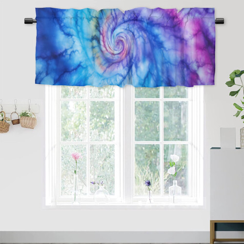 Tie Dye Window Valance Boho Abstract Spiral Blue Purple 1