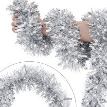 Silver Metallic Tinsel Garland with Snowflakes 32 ft