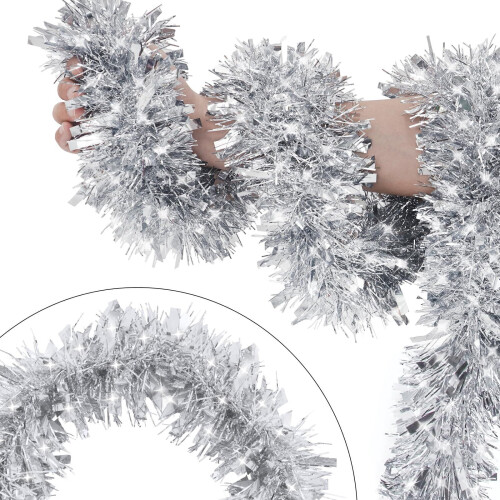 Silver Metallic Tinsel Garland with Snowflakes 32 ft