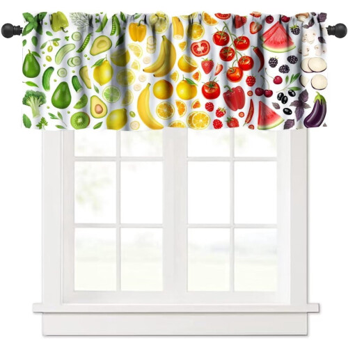 Veggie Fruit Curtain Valance Rainbow Pattern Blackout