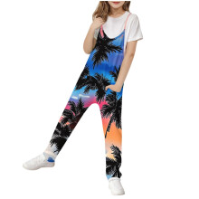 Women's Sleeveless Palm Print Hawaiian Jumpsuit with Pockets