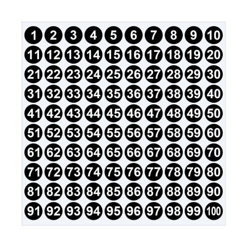 XiYing Round Number Stickers 1-100 1 Inch 100-Pack 1