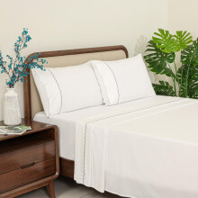 Dreamology Queen Sheet Sets - 100% Cotton Embroidered Sheets Set Queen Bed Sheets Soft & Wrinkle-Resistant 16"""" Deep Pocket 4-Piece Includes 1 Fi