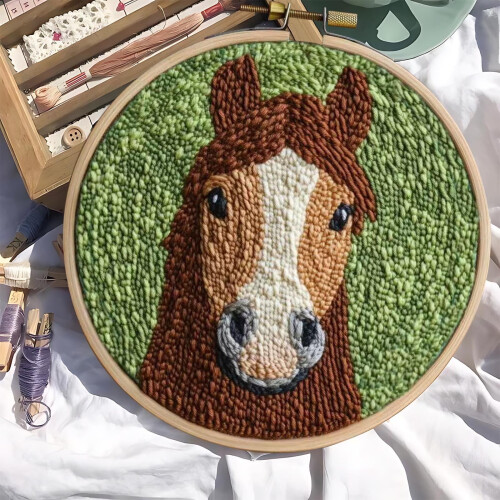 DAMAI Punch Needle Kit Brown Horse 20x20cm